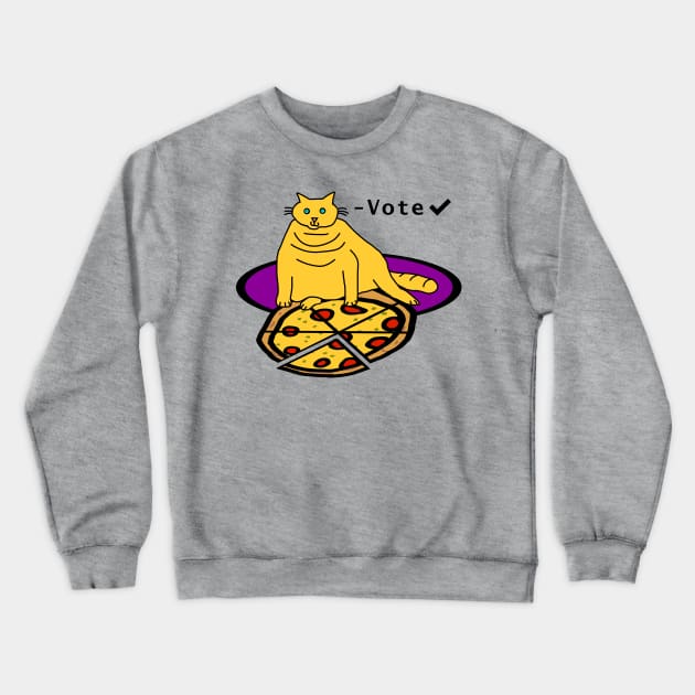 Chonk Cat with Pizza says Vote Crewneck Sweatshirt by ellenhenryart